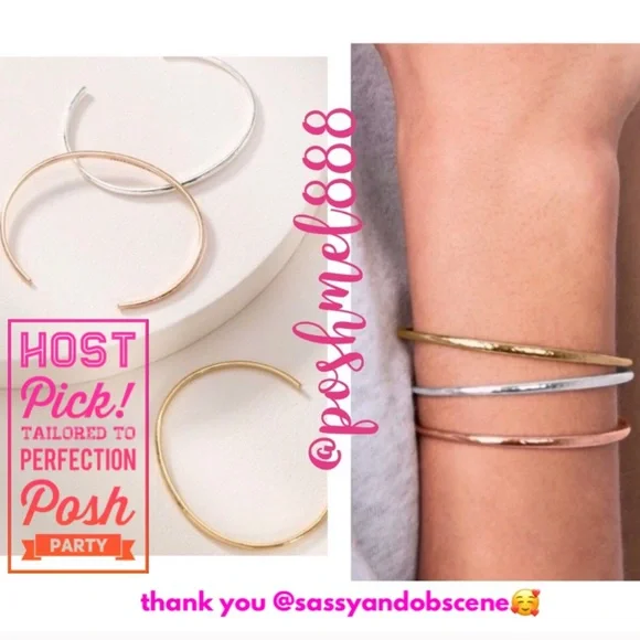 Stella & Dot | Dainty Gold Rose Gold Silver Bracelet Hammered Metal Cuffโฆ - Picture 1 of 6